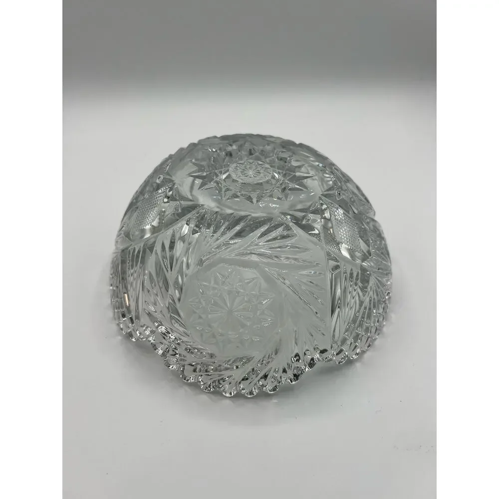 Vintage Cut Glass Crystal Hobstar PinWheel Fan Sawtooth Star Of David‎ Bowl